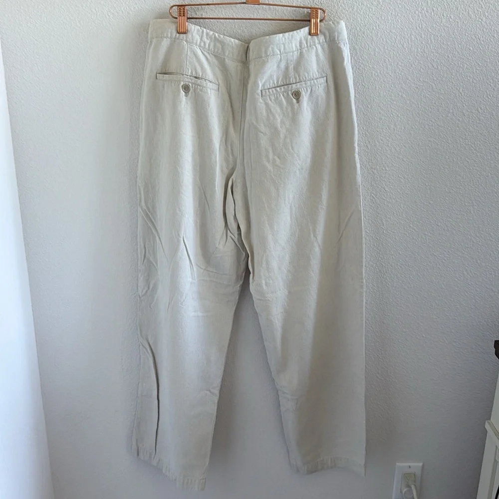 Reunion Linen Cotton Cream Pants Straight Leg Zipper + Drawstring Waist Large